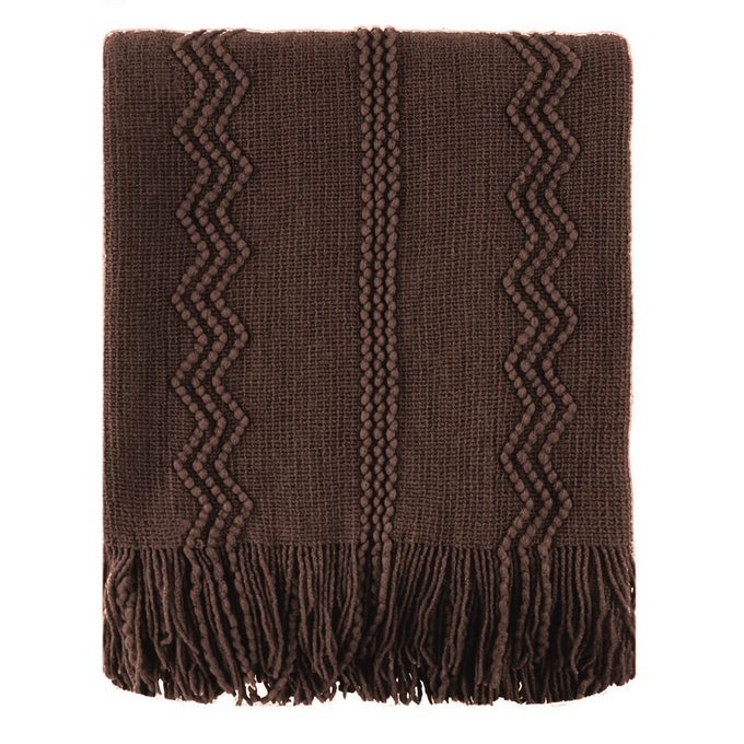 BROWN THROW BLANKET FOR COUCH CHOCOLATE KNIT DECORATIVE BOHO THROW FOR HOME BED 50X60