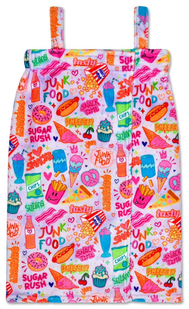 iscream + Corey Paige Designs Big Girls' Silky Soft Plush Spa Wrap - Junk Food, Medium/Large (10-14) - Image 1