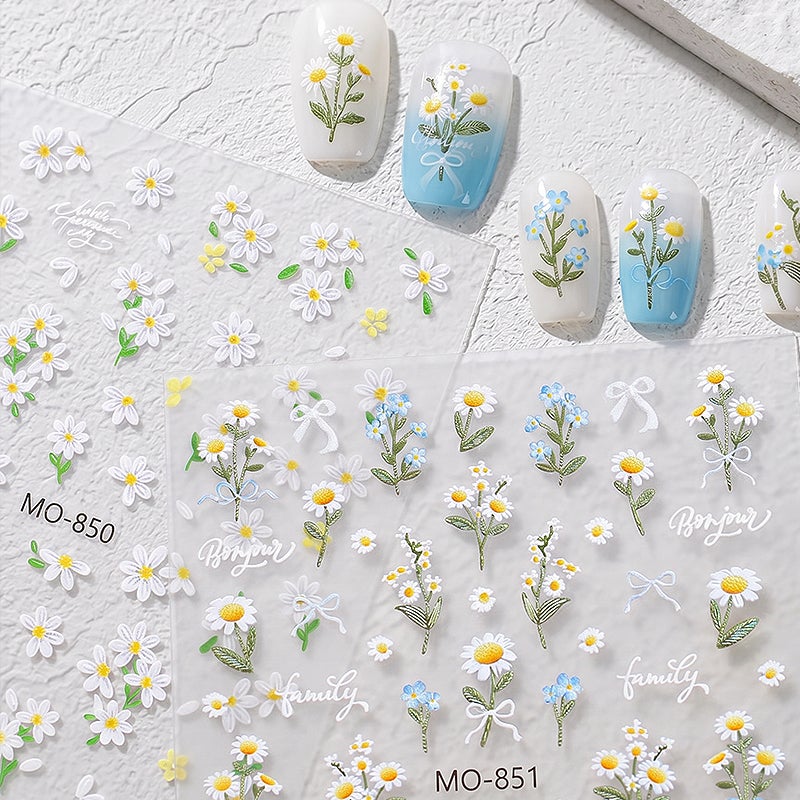 brunson 5D Nail Art Stickers – Embossed Daisy Flower Nail Stickers & Floral Nail Decals Set | Micro-Carving DIY Manicure for Gel Polish, Acrylic & Natural Nails | Elegant Floral Nail Decorations for Women - Image 1