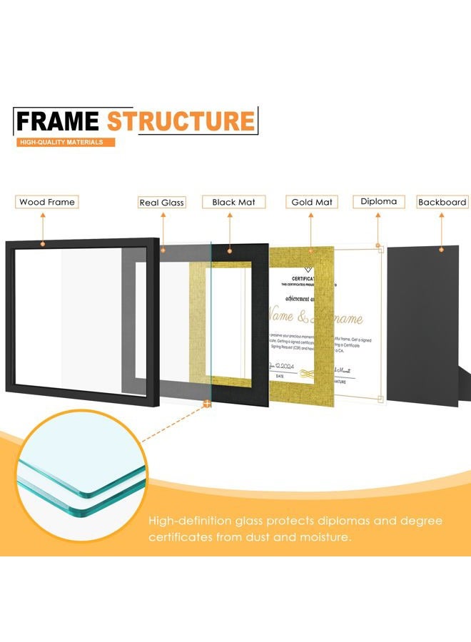 PEALSN Certificate Frames 8.5 x 11 Set of 2, Classic Black Diploma Degree Document Frame with Real Glass and Double Mat, Displays Diploma 8.5x11 with Mat or 11x14 Picture Without Mat, Black Mat with - Image 5