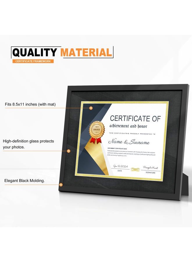 PEALSN Certificate Frames 8.5 x 11 Set of 2, Classic Black Diploma Degree Document Frame with Real Glass and Double Mat, Displays Diploma 8.5x11 with Mat or 11x14 Picture Without Mat, Black Mat with - Image 4