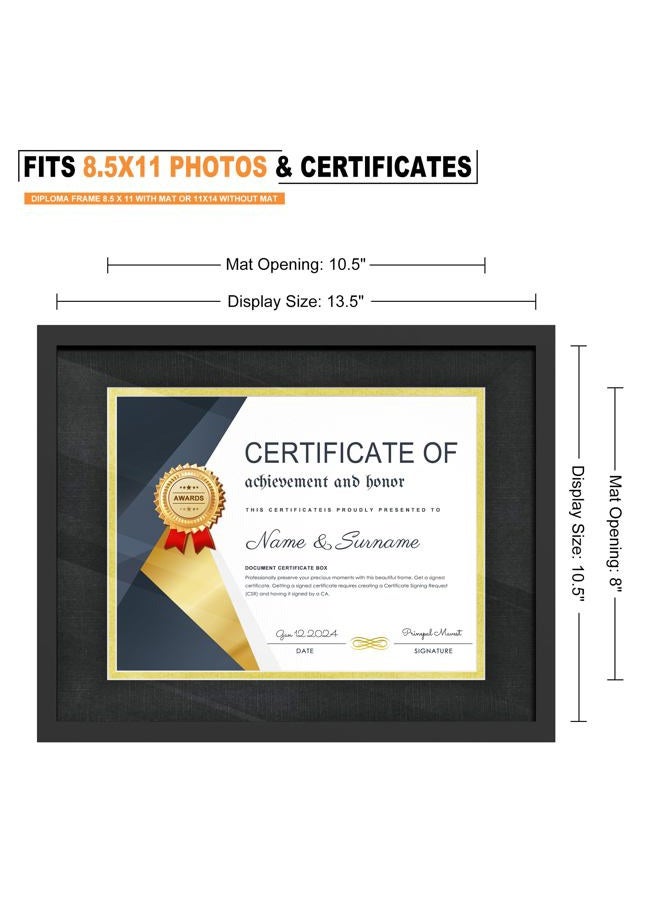 PEALSN Certificate Frames 8.5 x 11 Set of 2, Classic Black Diploma Degree Document Frame with Real Glass and Double Mat, Displays Diploma 8.5x11 with Mat or 11x14 Picture Without Mat, Black Mat with - Image 2