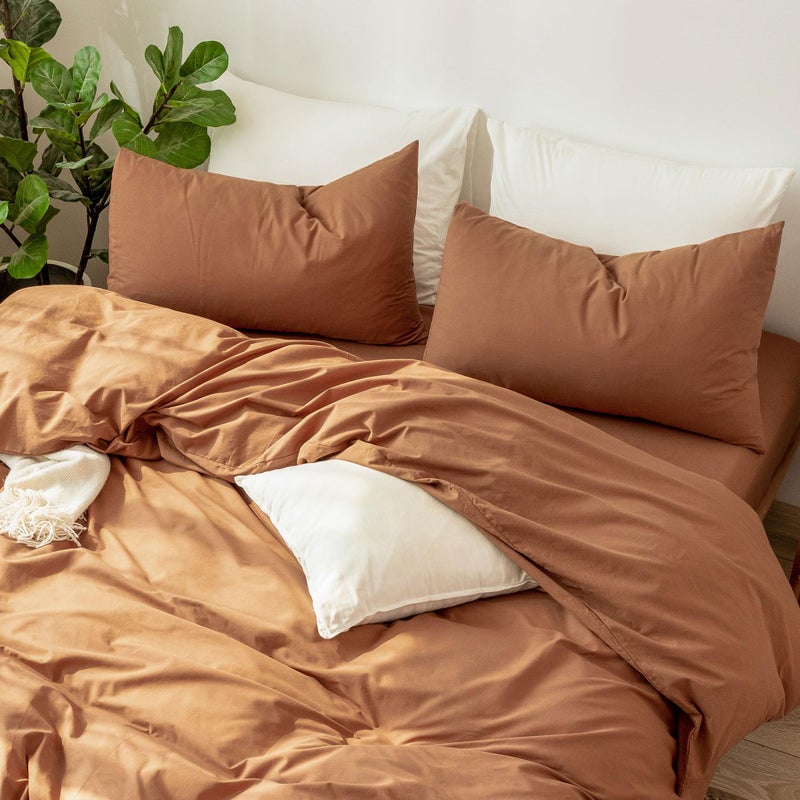 MooMee Bedding Pillowcases Pack of 2 100% Washed Cotton Linen Like Textured Breathable Durable Soft Comfy (Dark Orange  Queen) - Image 5