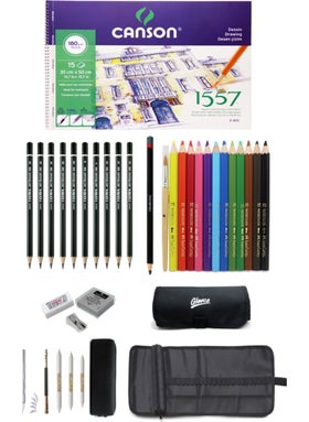 Canson Drawing Notebook 35X50CM180 gr 15 Sheets Faber-Castell Grip Crayons Drawing Sketch Set with Bag