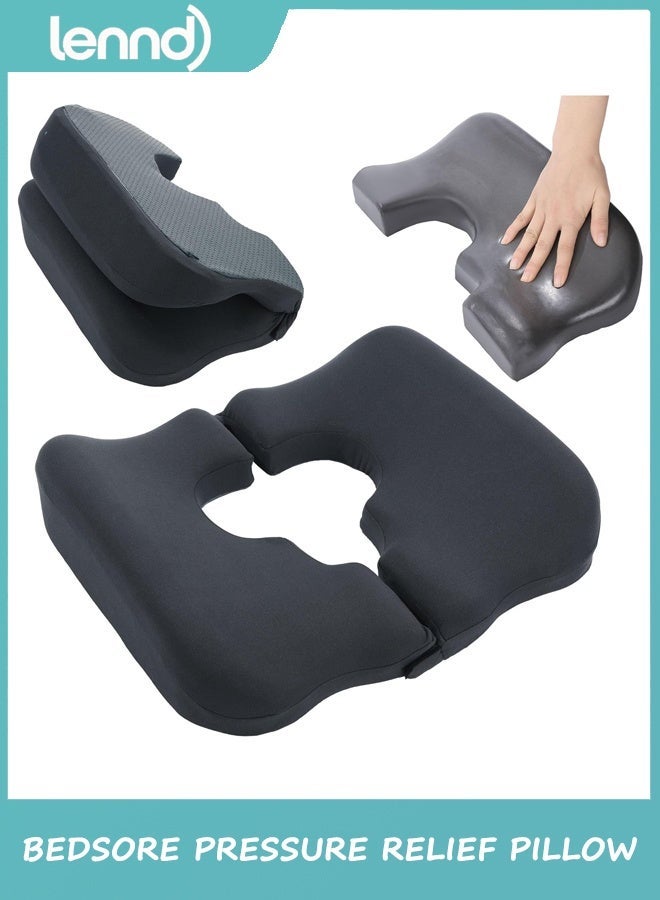 MEMORY FOAM BED SORE CUSHIONS FOR BUTT,BEDSORE PRESSURE RELIEF PILLOW FOR SLEEPING AND SITTING,CUSHION FOR BED SORES ON BUTTOCKS, T SHAPED OPENING TAILBONE PILLOW, PATENT PENDING(DARK GREY)