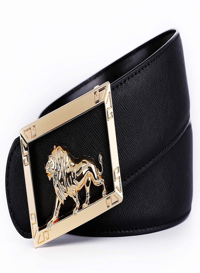 Yuangu Men's Luxury Gold Three-dimensional Lion King Buckle Design Top Cowhide Belt (Lion Black Gold, 105cm/41.3inch (32-36)) - Image 2
