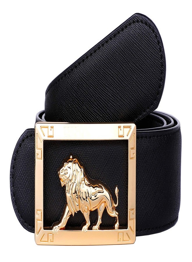 Yuangu Men's Luxury Gold Three-dimensional Lion King Buckle Design Top Cowhide Belt (Lion Black Gold, 105cm/41.3inch (32-36)) - Image 1