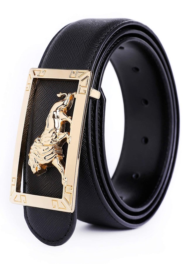 Yuangu Men's Luxury Gold Three-dimensional Lion King Buckle Design Top Cowhide Belt (Lion Black Gold, 105cm/41.3inch (32-36)) - Image 4