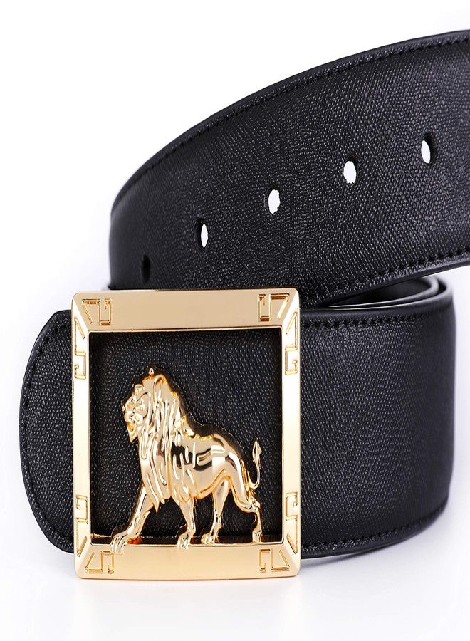 Yuangu Men's Luxury Gold Three-dimensional Lion King Buckle Design Top Cowhide Belt (Lion Black Gold, 105cm/41.3inch (32-36)) - Image 5