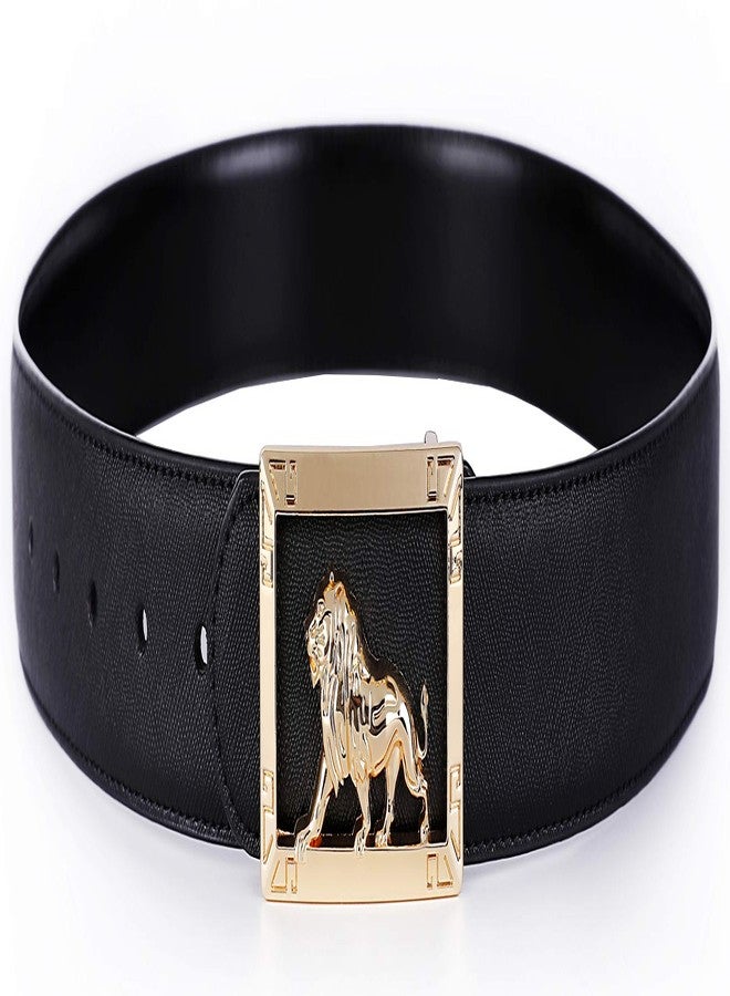 Yuangu Men's Luxury Gold Three-dimensional Lion King Buckle Design Top Cowhide Belt (Lion Black Gold, 105cm/41.3inch (32-36)) - Image 3