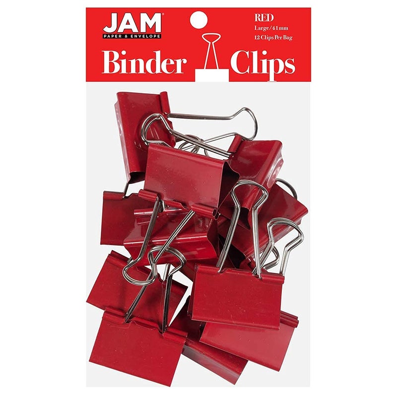 JAM PAPER Colorful Binder Clips - Large - 1 1/2 Inch (41 mm) - Red Binderclips - 12/Pack - Image 1