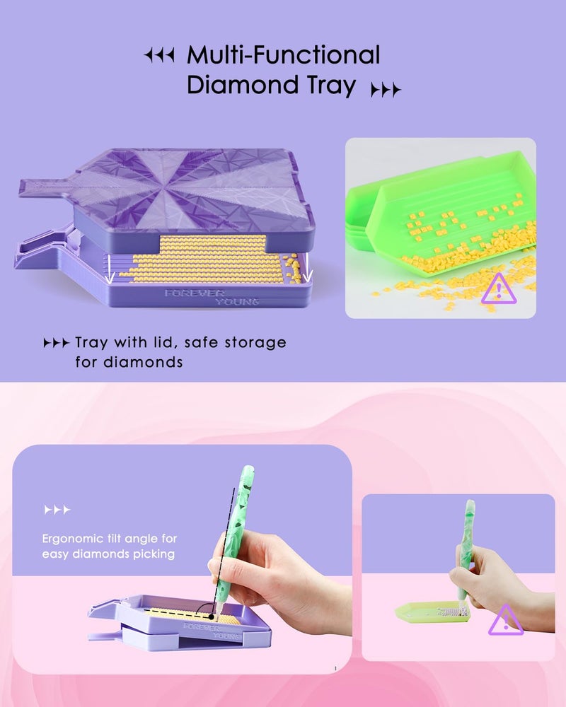 Forever young ForeverYoung Crystalline Diamond Art Trays with Lids Diamond Painting Accessories, 2-Piece Diamond Painting Trays with Lids, Silky Diamond Art Accessories and Tools, Lavender Dream - Image 3