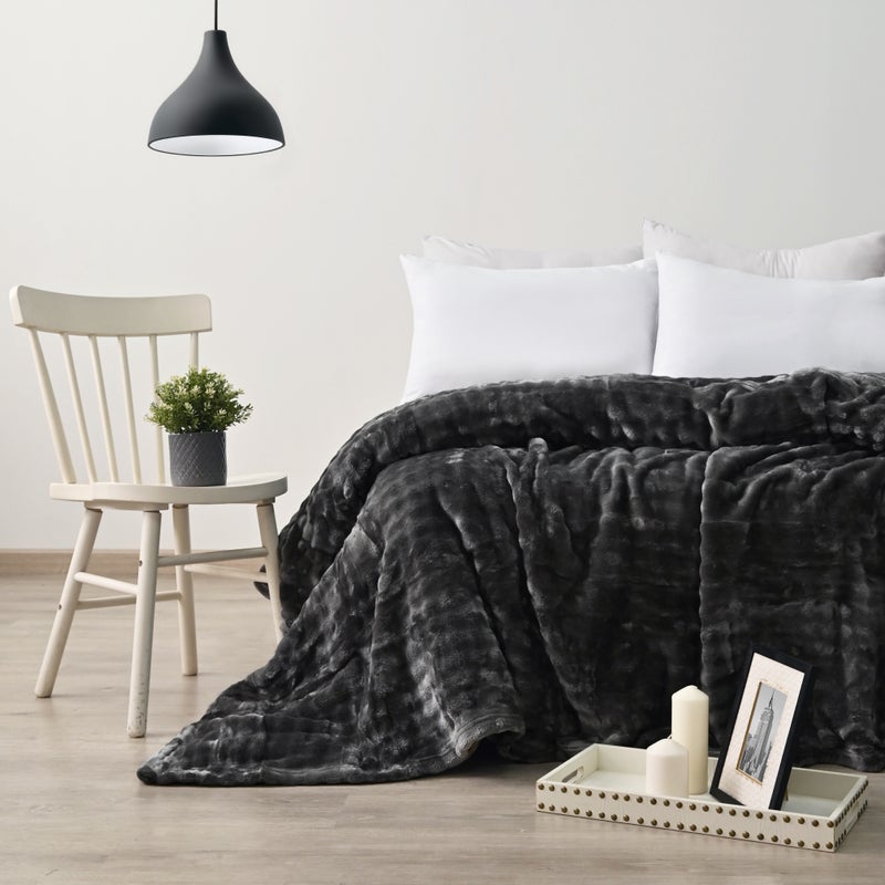 MORANO Lush Soft Blanket | Double Size 220x240 cm | Plush Bubble Texture 380 gsm | Color - Evening Grey | Ideal for Beds, Sofa or Travel - Image 1