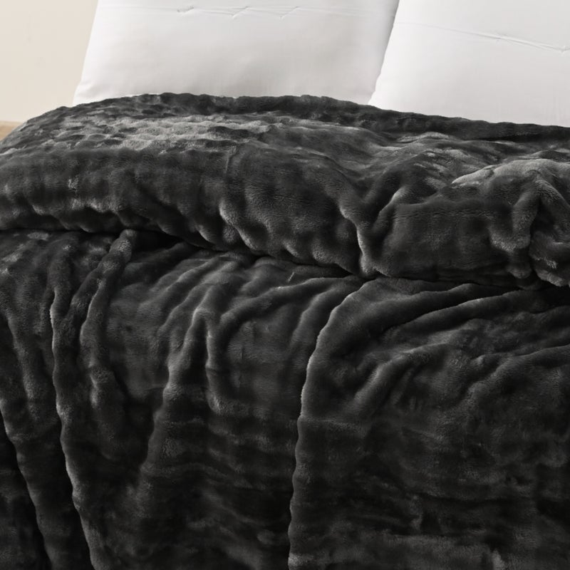 MORANO Lush Soft Blanket | Double Size 220x240 cm | Plush Bubble Texture 380 gsm | Color - Evening Grey | Ideal for Beds, Sofa or Travel - Image 2