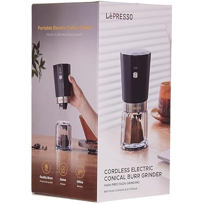 LePRESSO Cordless Electric Conical Burr Grinder 18W 800Mah  Black - Image 5