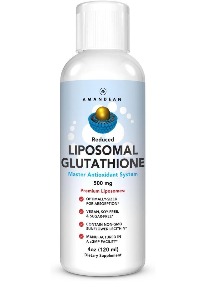 AMANDEAN Premium Liposomal Glutathione Supplement | Liquid Reduced L Glutathione 500mg | Detox, Immune Support, Brain Function, Anti-Aging, Skin Lightening | Non-GMO Sunflower Lecithin | Soy-Free & Vegan - Image 1