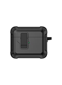 For Apple AirPods4 Protective Case Bluetooth Earphone Cover With Latch Elastic Lid Pro Earphone Shell Multi-Function Universal Style-Color:Black-Applicable Model:Airpods 3 Generations