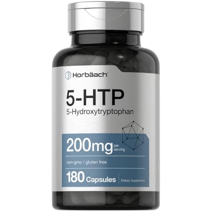 Horbäach 5HTP 200mg Supplement | 180 Capsules | 5 Hydroxytryptophan | Griffonia Simplicifolia | Extra Strength | Non-GMO, Gluten Free - Image 1