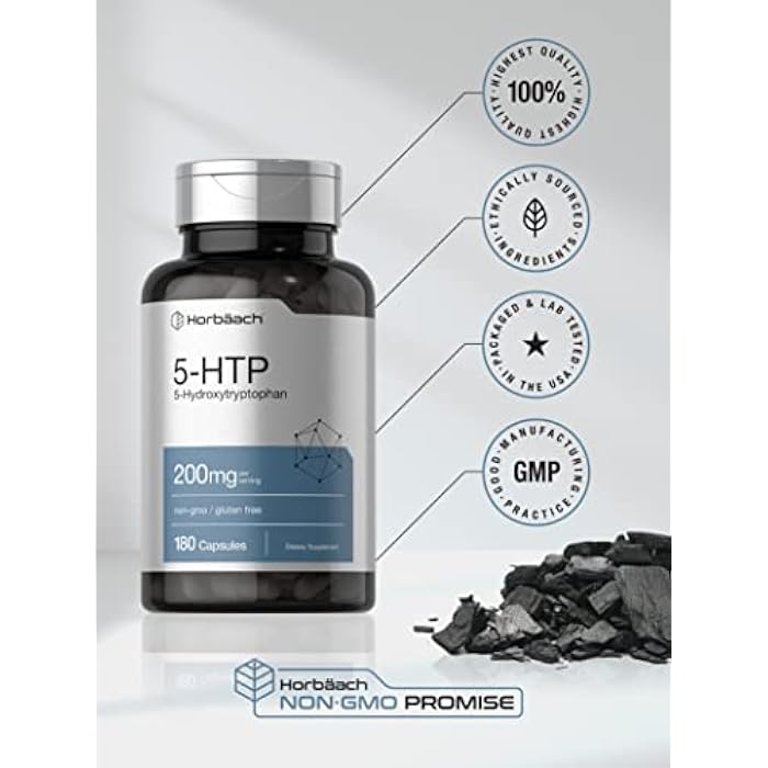 Horbäach 5HTP 200mg Supplement | 180 Capsules | 5 Hydroxytryptophan | Griffonia Simplicifolia | Extra Strength | Non-GMO, Gluten Free - Image 5