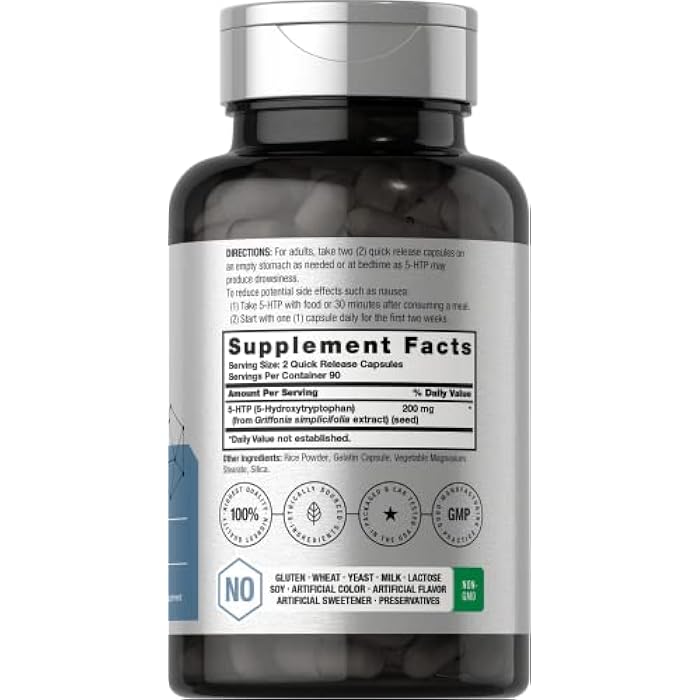 Horbäach 5HTP 200mg Supplement | 180 Capsules | 5 Hydroxytryptophan | Griffonia Simplicifolia | Extra Strength | Non-GMO, Gluten Free - Image 2