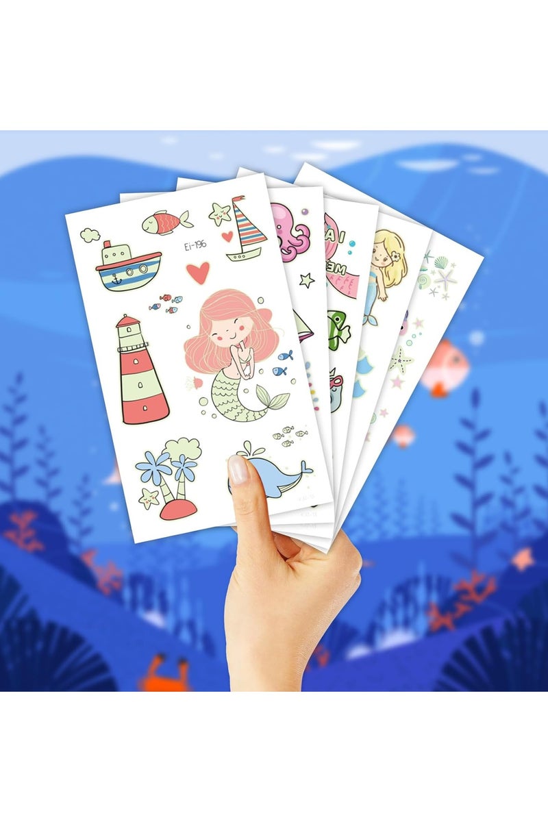 ORAINBOW 10 Sheets Glow Mermaid Tattoos Blacklight Mermaid Temporary Tattoos for Girls Kids Adults Luminous Mermaid Party Decorations Favors Supplies for Games Activities - Image 4