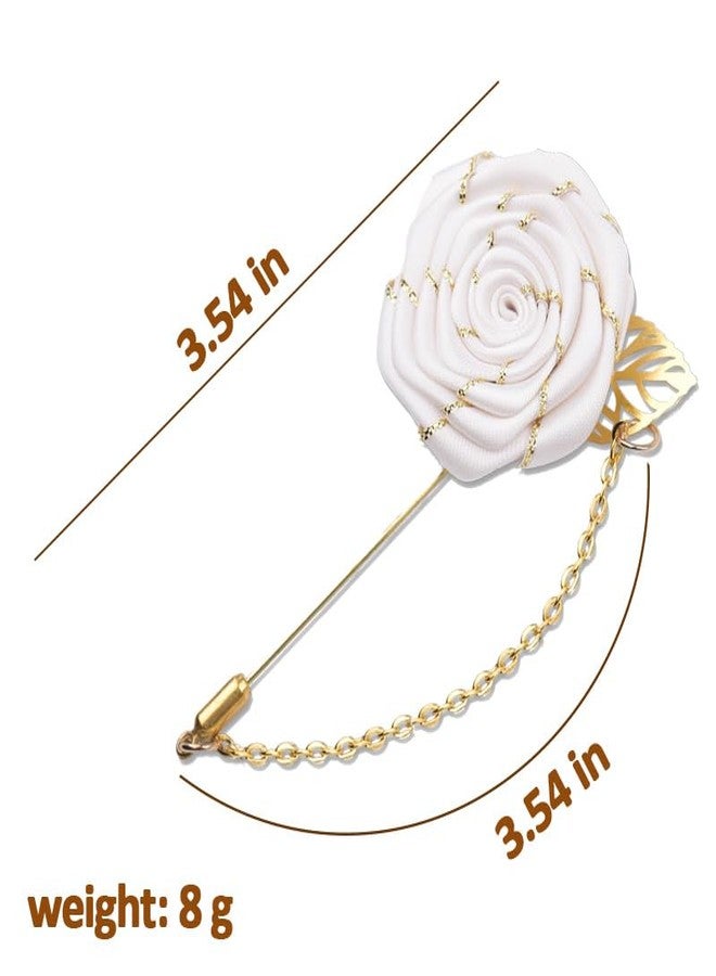 Yreamont Wedding Brooch Pin for Men Groom Rose Flower Brooch for Men Suit Accessories for Men Groom White Lapel Pin for Men Suits Lapel Pins for Men Brooch Pins Men's Brooch Suit Pin Badge with Chains - Image 2