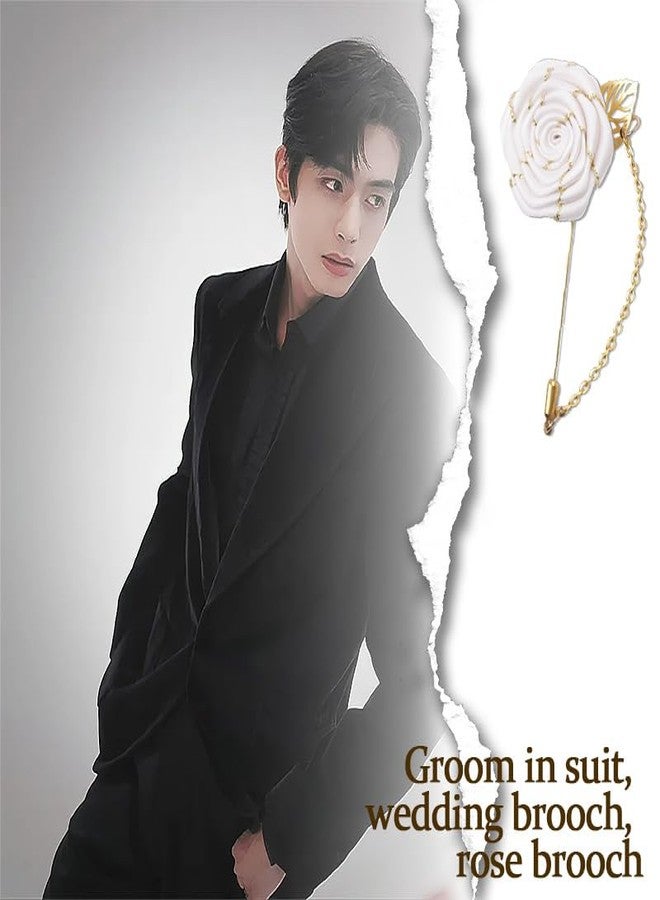 Yreamont Wedding Brooch Pin for Men Groom Rose Flower Brooch for Men Suit Accessories for Men Groom White Lapel Pin for Men Suits Lapel Pins for Men Brooch Pins Men's Brooch Suit Pin Badge with Chains - Image 4