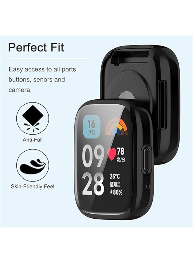 erorex Screen Protector Compatible For Xiaomi Redmi Watch 3 Watch 3 Active Full Coverage Plated Watch Protective Cover Case With Tempered Glass Bumper Shell Cover 2 Pcs Black+Transparent  - Image 2
