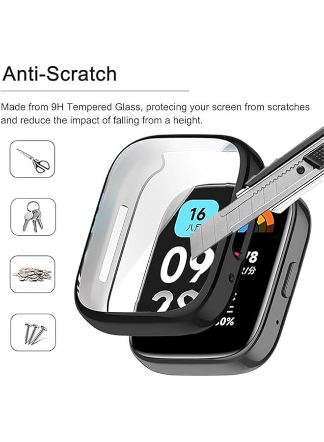 erorex Screen Protector Compatible For Xiaomi Redmi Watch 3 Watch 3 Active Full Coverage Plated Watch Protective Cover Case With Tempered Glass Bumper Shell Cover 2 Pcs Black+Transparent  - Image 4