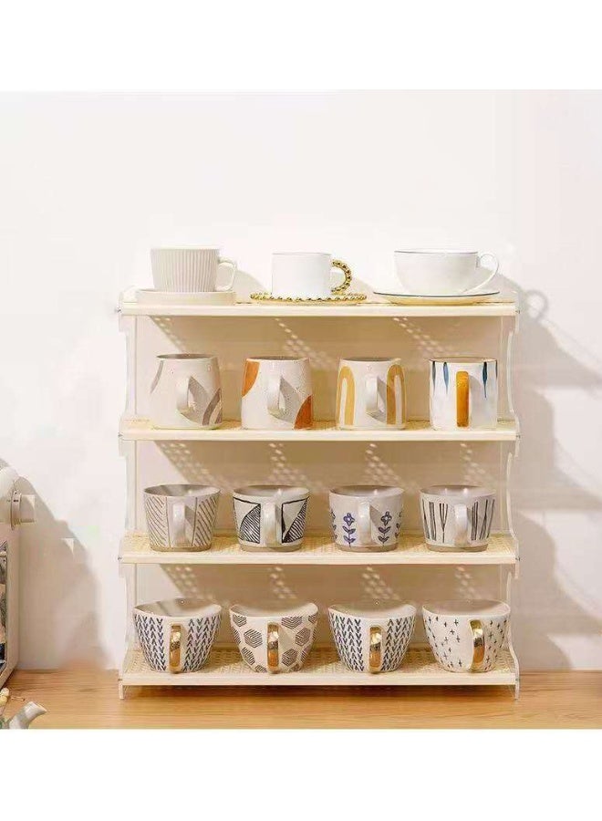 JOMILA Water cup storage rack desktop cup rack imitation rattan tea set storage mug kitchen coffee multi-layer home  - Image 4