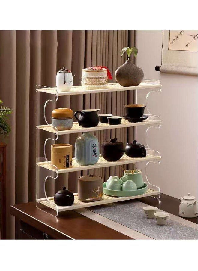 JOMILA Water cup storage rack desktop cup rack imitation rattan tea set storage mug kitchen coffee multi-layer home  - Image 3