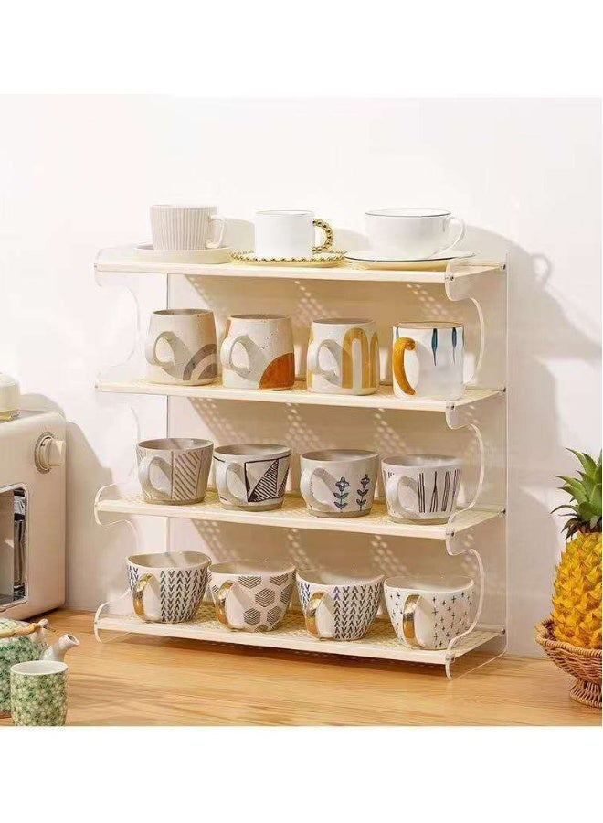 JOMILA Water cup storage rack desktop cup rack imitation rattan tea set storage mug kitchen coffee multi-layer home  - Image 2