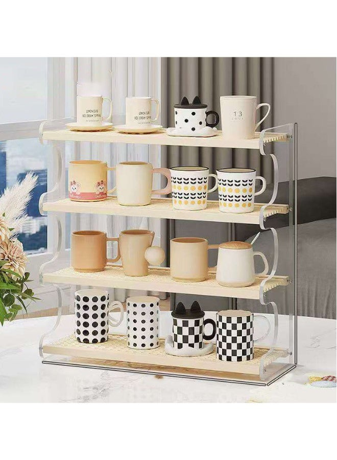 JOMILA Water cup storage rack desktop cup rack imitation rattan tea set storage mug kitchen coffee multi-layer home  - Image 1