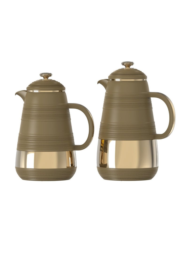 Home Maker 1.0L + 0.7L Vacuum Flask Set – 2PC, Dark Brown, Double-Wall Insulated, Leak-Proof Thermos for Hot & Cold Beverages