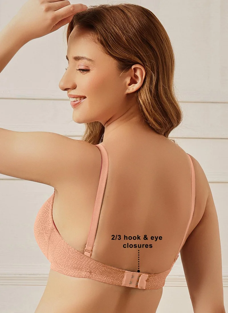 Clovia Peach Clovia Padded Non-Wired Full Coverage Geometric Print Multiway T-shirt Bra in Peach Colour for Women | Best Price UAE