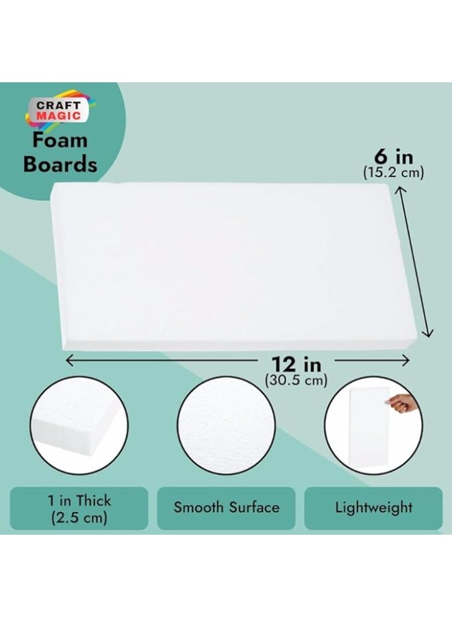 كرافت ماجيك مجموعة من 6 قطع من كتل الفوم الصناعي 12×6×1 بوصة | مستطيلات بيضاء من البوليستيرين ستايروفوم / ثيرموكول للفنون النحتية، النماذج، الأعمال اليدوية، تنسيقات الزهور والمشاريع المدرسية - Image 3