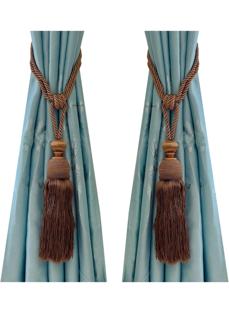 SWTool Selling Wonderful Curtain Holdbacks Curtains Tiebacks Home Decorative Braided Buckle Fastener Accessories Window Drapery Ball Tassels Tiebacks, Set of 2 (Coffee) - Image 1