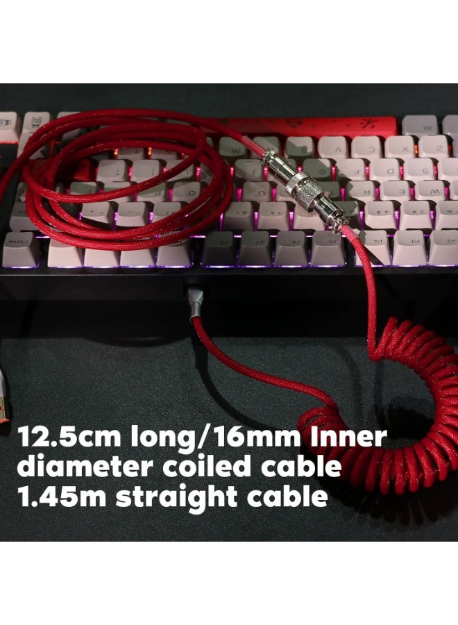 ابوماكر كابل بطول 1.8 متر، ملفوف من النوع C إلى USB A، مصنوع من مادة TPU، للوحة المفاتيح الميكانيكية، مزود بموصل قابل للفصل، مناسب للوحة مفاتيح الألعاب والهاتف المحمول (أحمر) - Image 2
