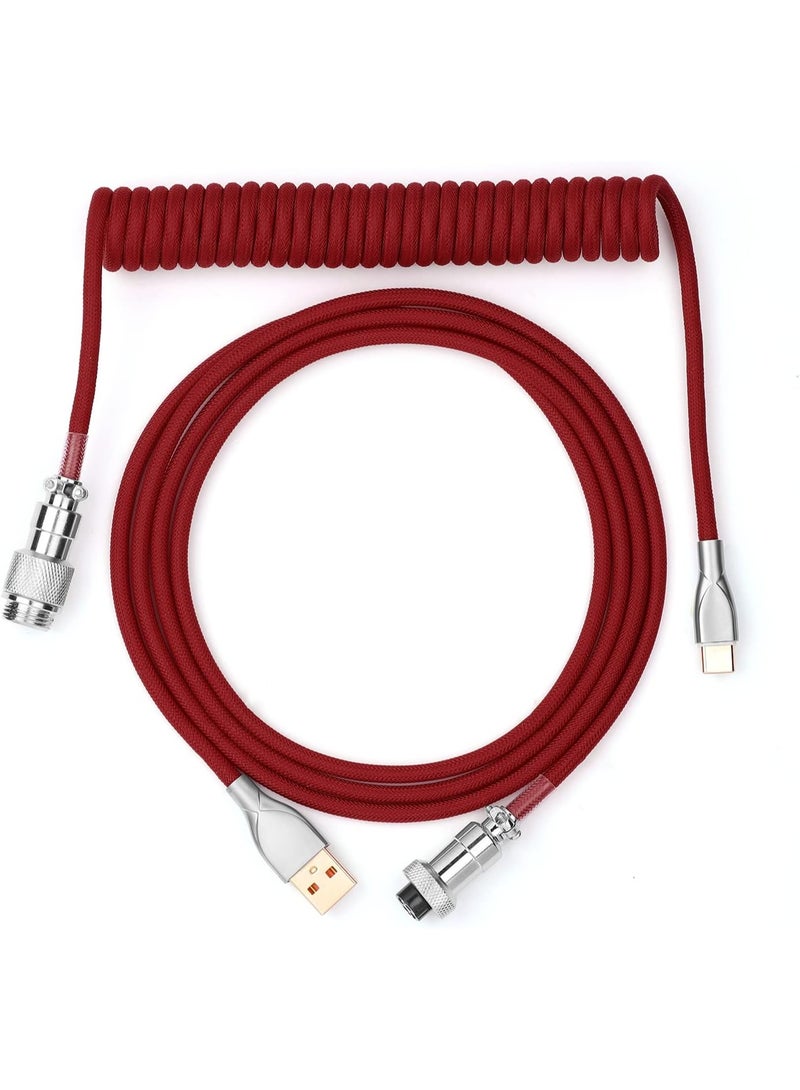 ابوماكر كابل بطول 1.8 متر، ملفوف من النوع C إلى USB A، مصنوع من مادة TPU، للوحة المفاتيح الميكانيكية، مزود بموصل قابل للفصل، مناسب للوحة مفاتيح الألعاب والهاتف المحمول (أحمر) - Image 3