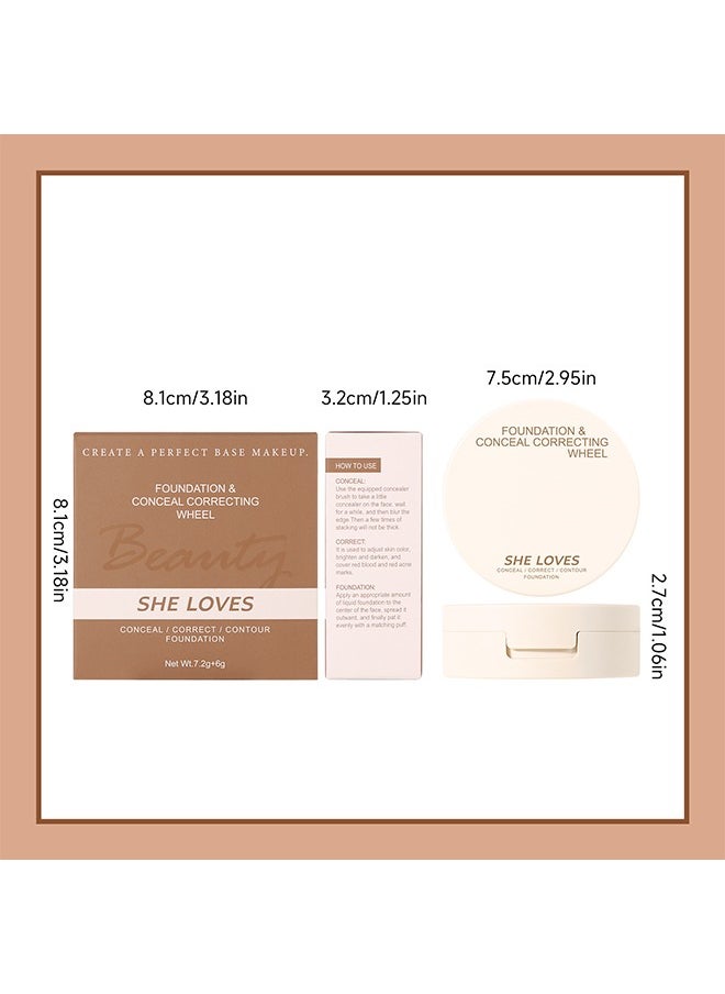 Sheloves - 8 Color Foundation And Conceal Correcting Wheel, 3 In 1 Dual Layers Makeup Cream Foundation Palette, Full Coverage Concealer For Dark Circles, Flawless And Waterproof Color Correcting For Dry Skin - Image 1