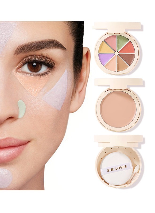 Sheloves - 8 Color Foundation And Conceal Correcting Wheel, 3 In 1 Dual Layers Makeup Cream Foundation Palette, Full Coverage Concealer For Dark Circles, Flawless And Waterproof Color Correcting For Dry Skin - Image 1