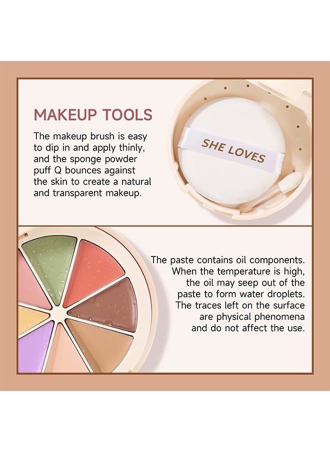 Sheloves - 8 Color Foundation And Conceal Correcting Wheel, 3 In 1 Dual Layers Makeup Cream Foundation Palette, Full Coverage Concealer For Dark Circles, Flawless And Waterproof Color Correcting For Dry Skin - Image 1