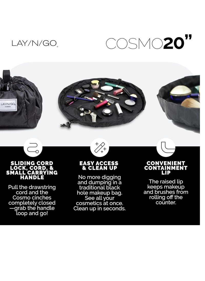 Lay-n-Go Lay-n-Go Cosmo Drawstring Cosmetic & Makeup Bag Organizer - Portable Drawstring Makeup Bag w/Zipper Pocket, Makeup Loops & More - Durable, Machine Washable Makeup Bag for Travel (20”, Black)  - Image 3
