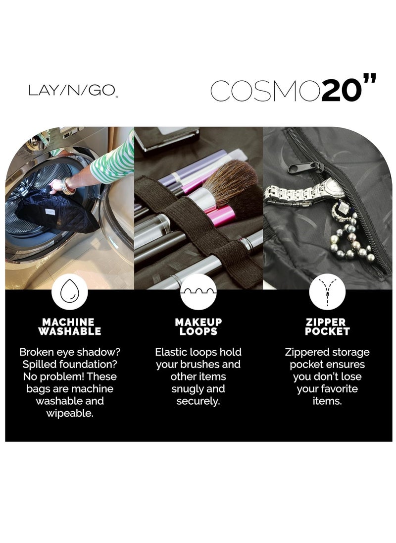 Lay-n-Go Lay-n-Go Cosmo Drawstring Cosmetic & Makeup Bag Organizer - Portable Drawstring Makeup Bag w/Zipper Pocket, Makeup Loops & More - Durable, Machine Washable Makeup Bag for Travel (20”, Black)  - Image 4