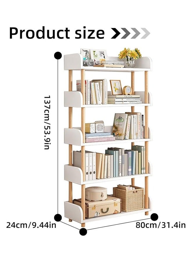 NKX 5 Tier Wooden Open Bookcase Freestanding Bookshelf with Side Panels and Solid Wood Frame for Home and Office  - Image 3