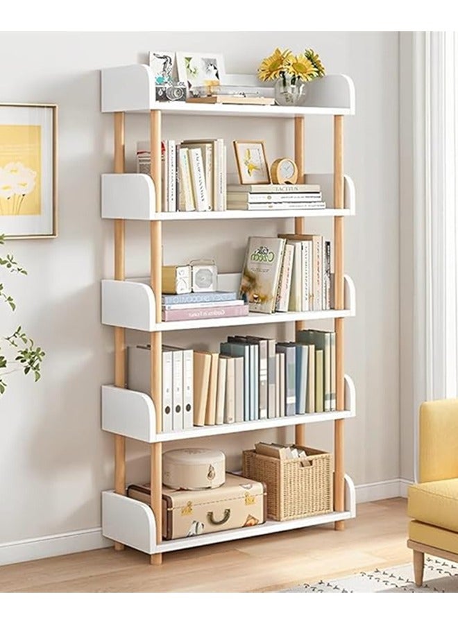 NKX 5 Tier Wooden Open Bookcase Freestanding Bookshelf with Side Panels and Solid Wood Frame for Home and Office  - Image 2