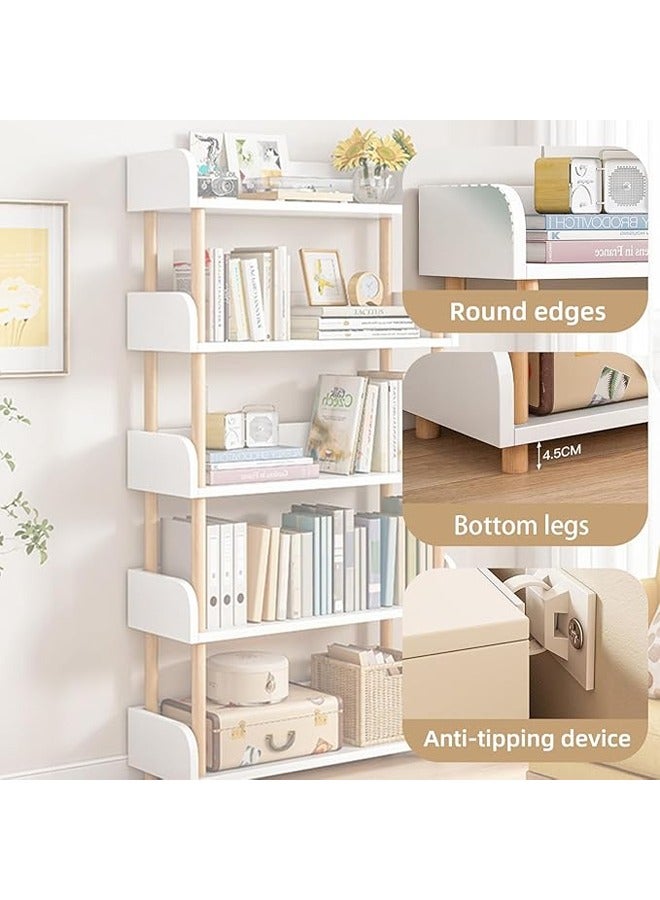NKX 5 Tier Wooden Open Bookcase Freestanding Bookshelf with Side Panels and Solid Wood Frame for Home and Office  - Image 4