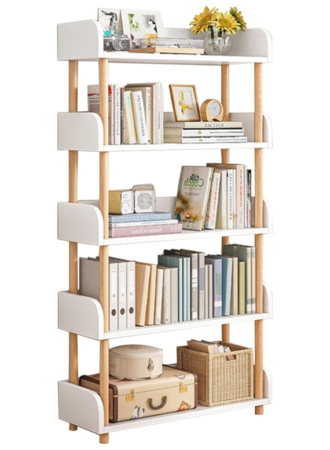 NKX 5 Tier Wooden Open Bookcase Freestanding Bookshelf with Side Panels and Solid Wood Frame for Home and Office  - Image 1