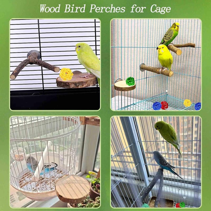 Xxmbbjy 8 PCS Natural Wood Bird Perches Stand for Cage, 5 PCS Parrot Rattan Balls, Wooden Hanging Multi-Branch Perches Platform, Hammock Swing Toy for Parakeets, Budgies, Cockatiels, Conures, Macaws (13 PCS) - Image 4