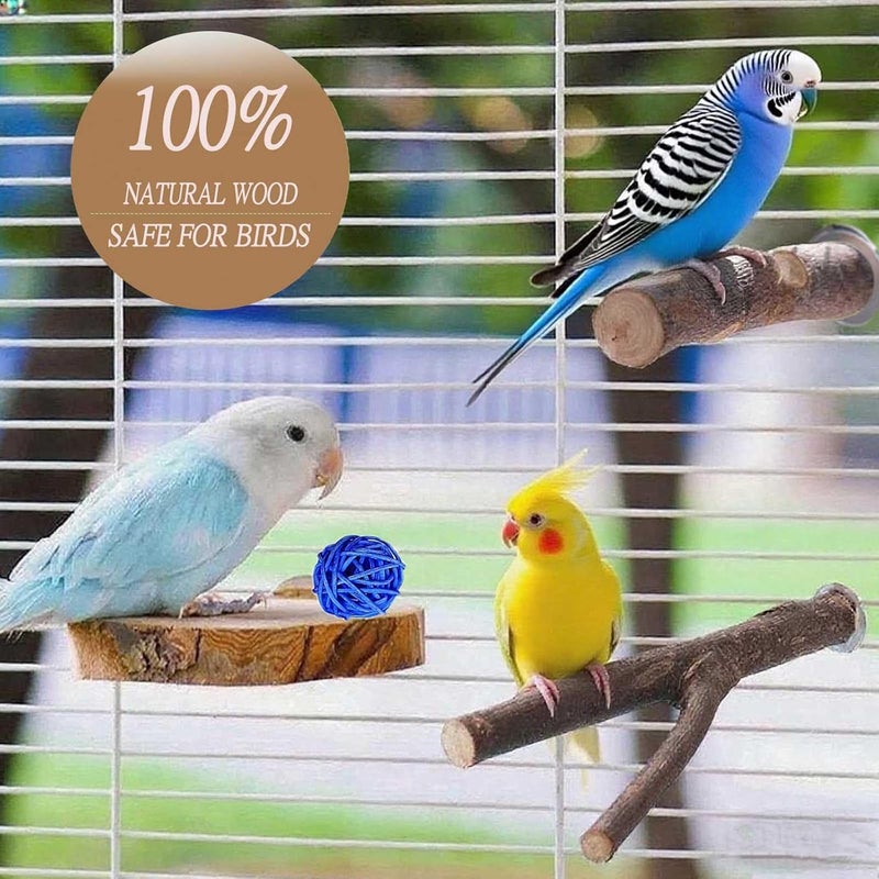 Xxmbbjy 8 PCS Natural Wood Bird Perches Stand for Cage, 5 PCS Parrot Rattan Balls, Wooden Hanging Multi-Branch Perches Platform, Hammock Swing Toy for Parakeets, Budgies, Cockatiels, Conures, Macaws (13 PCS) - Image 3
